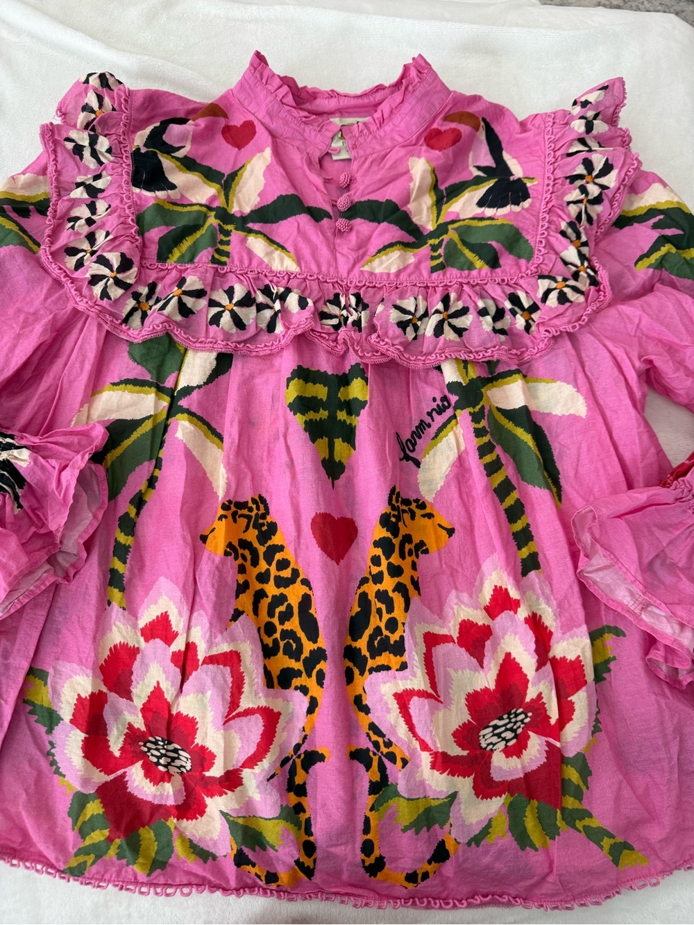 Farm Rio Leopard Forest Pink Blouse Size XL D83